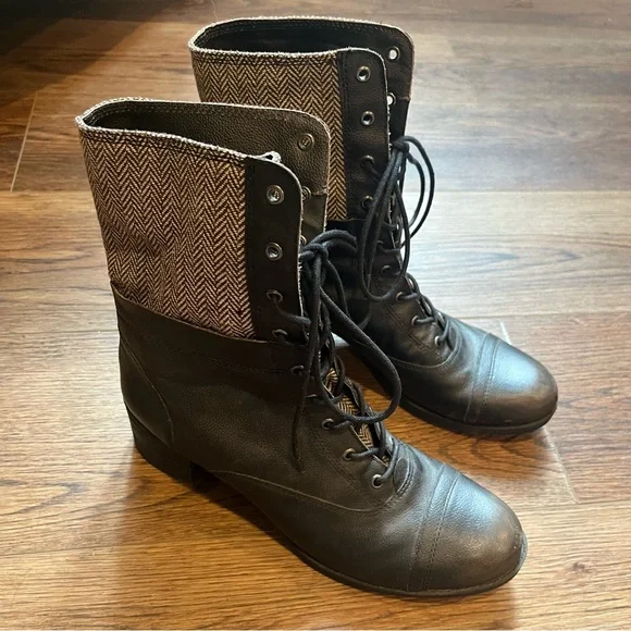 Kelsi Dagger Black & Grey Women’s Leather Lace Up Combat Moto Boots Size 10 - Picture 3 of 9